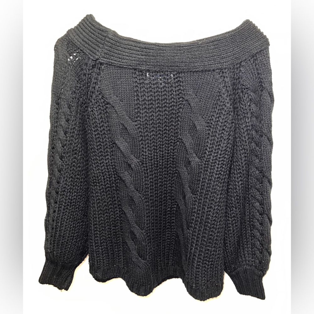She + Sky Small Black Off The Shoulder Long Sleeve Ribbed Cable Knit Sweater! 🖤